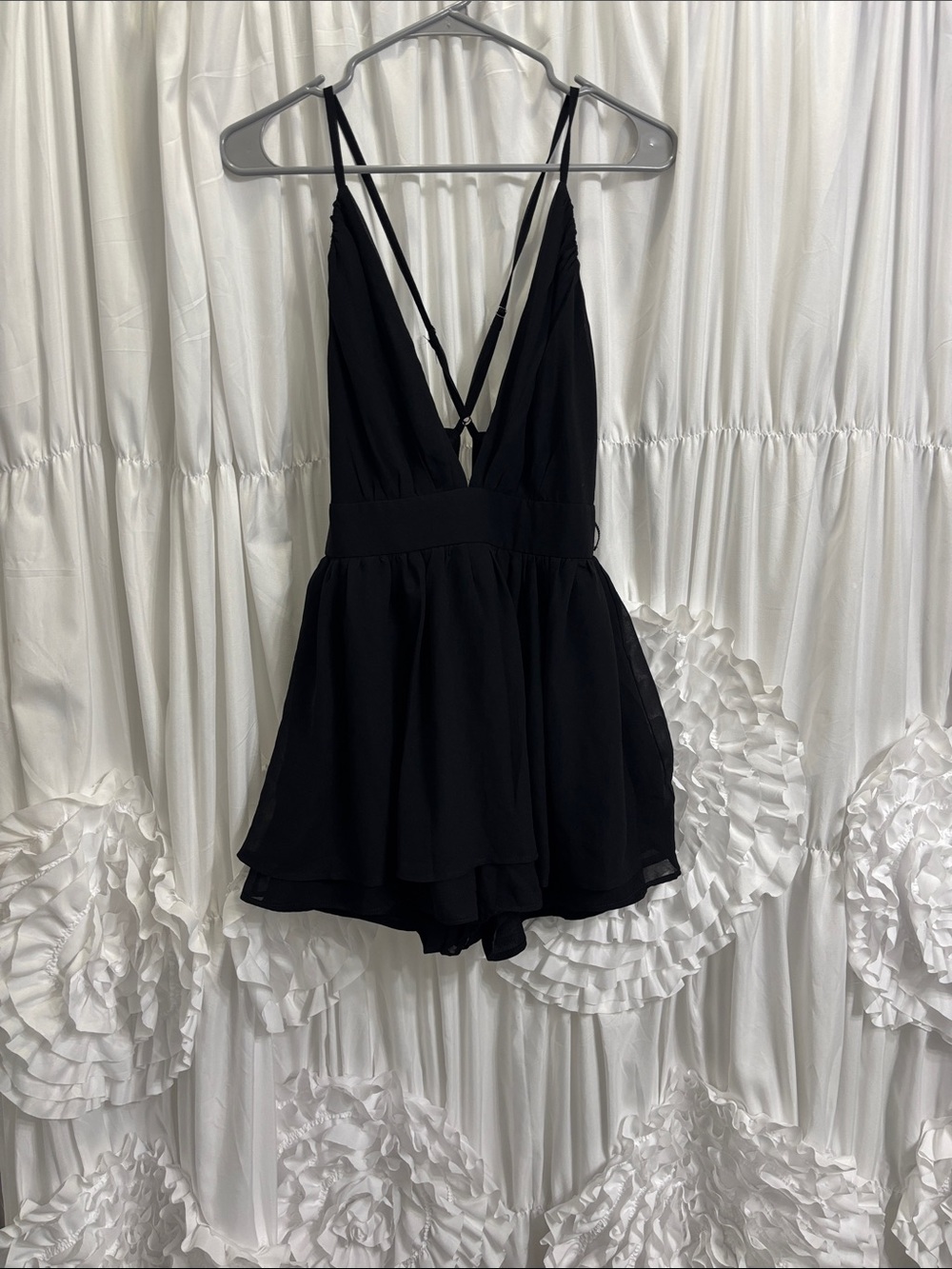 bebe Black V-Neck Strappy Romper